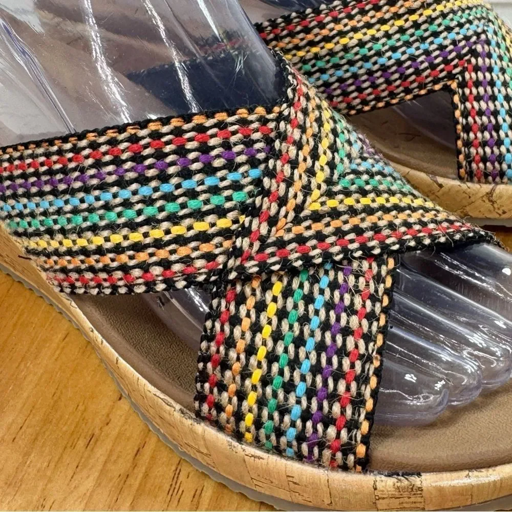 Skechers Beverlee Delighted Rainbow Woven Strap Wedge Sandals‎ Luxe Foam 9